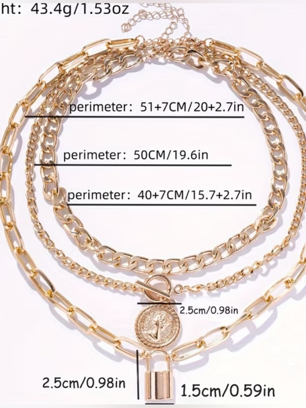 Layered Gold Coin & Padlock Necklace Trio - Women's Jewelry 3 Necklaces - Picture 4 of 4